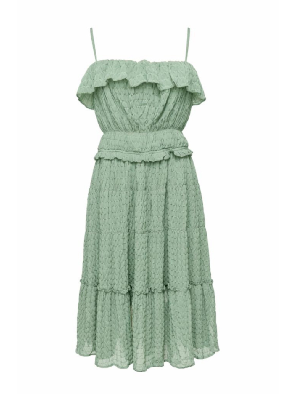 Altar’d State Smocked Tiered Midi Dress Sage Green Ruffle Boho Size M
